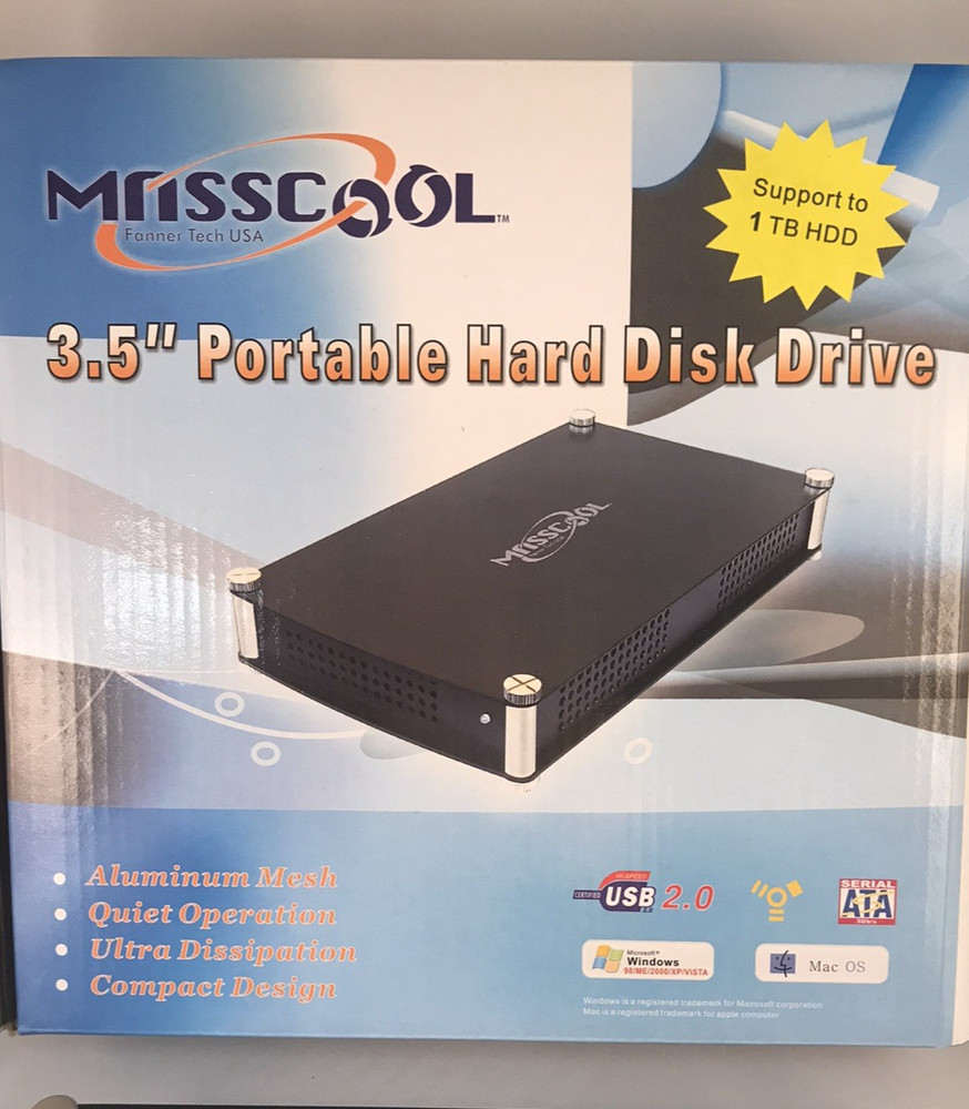 MNSSCOOL 3.5" External Hard Disk Case Fanner Tech USA Support 1 TB HDD USB 2.0