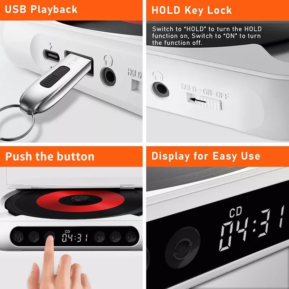 5V2A BT 5.3 CD Player CD/USB/3.5mm AUX Multiple Media Formats Compatibility