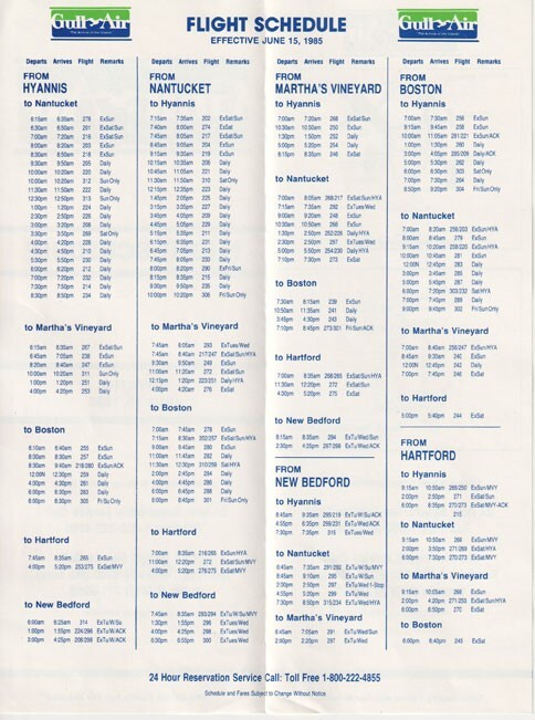 Gull Air timetable 1985/06/15 Northern system