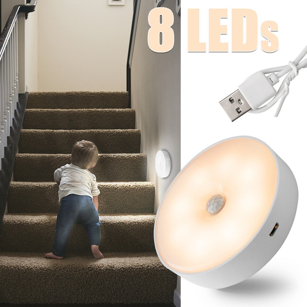 3PCS LED Motion Sensor Under Cabinet Closet Light USB Rechargeable Kitchen Lamp