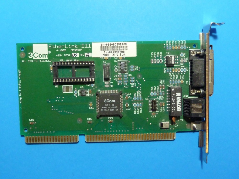 3Com EtherLink III 3C509TP ASSY 8352-00 Rev-A Network Adapter ISA Card
