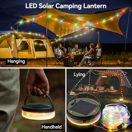 40FT Solar Camping String Lights, Rechargeable String Lights with 8 39.4FT
