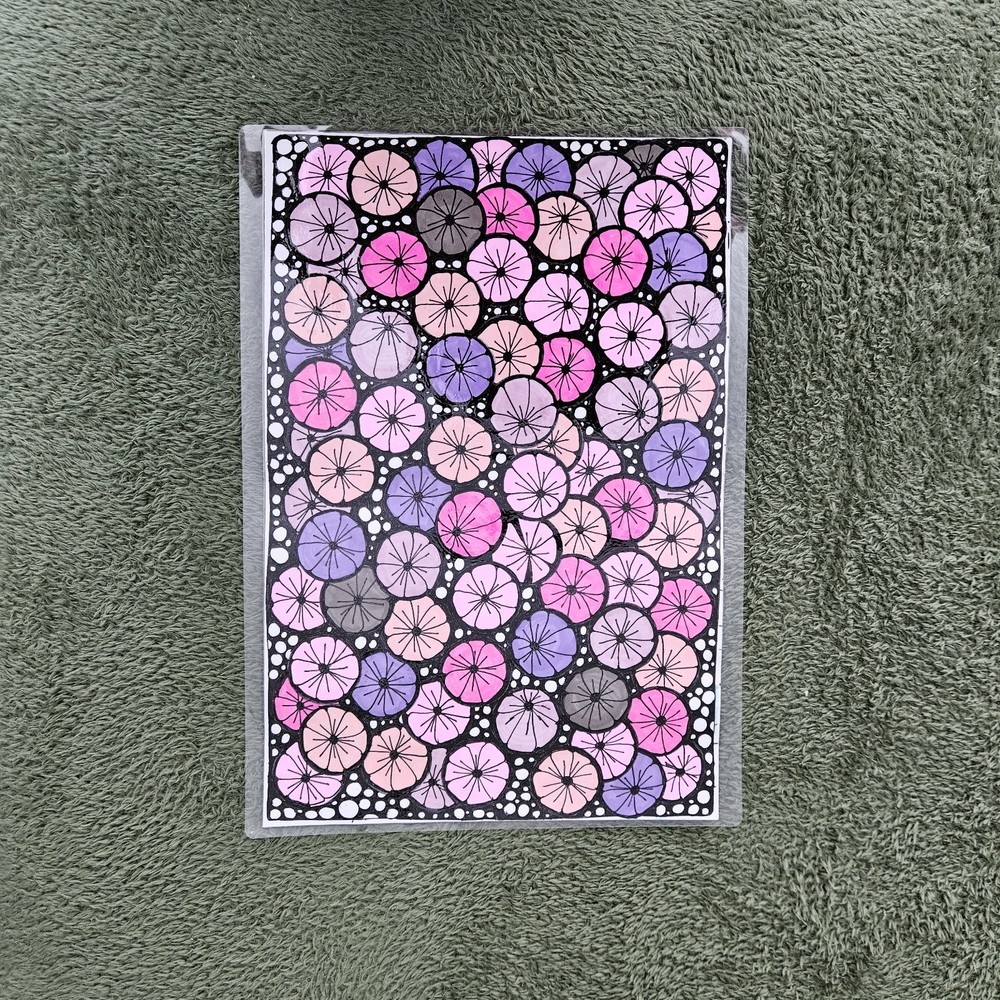 Original A4 Hand-Drawn Floral Art - Laminated Illustration Psychedelic Botanical