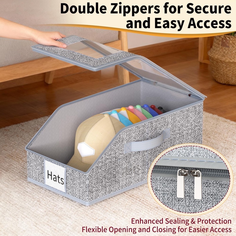 3 Pack Stackable Hat Organizer for Baseball Caps, Hat Storage with Clear Wind...