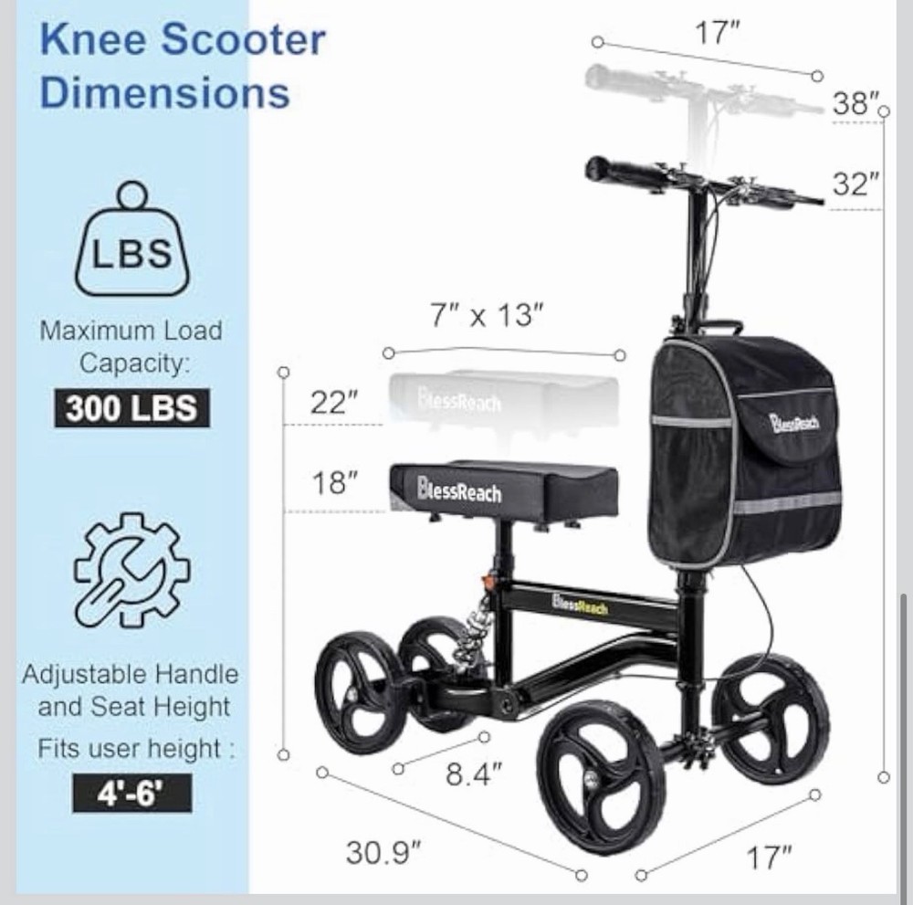 BlessReach Economy Knee Scooter Steerable Knee Walker Foldable