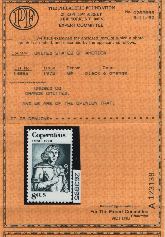 1488a VF orange missing w/ PF cert OG never hinged scv $ 400 ! see pic !