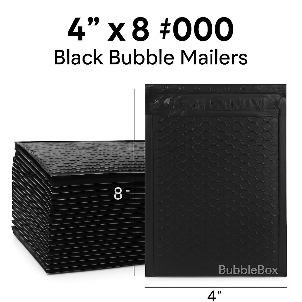 4x8 #000 Black Poly Bubble Mailers Self-Seal Padded Envelopes Small Ship