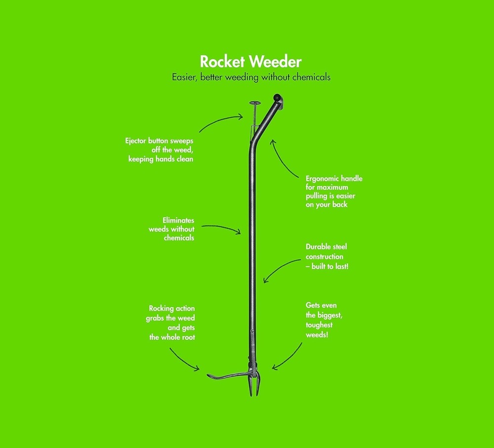 Rocket Weeder with Hand Ejector - Ergonomic 37" Long Handle for Easy Lawn Care