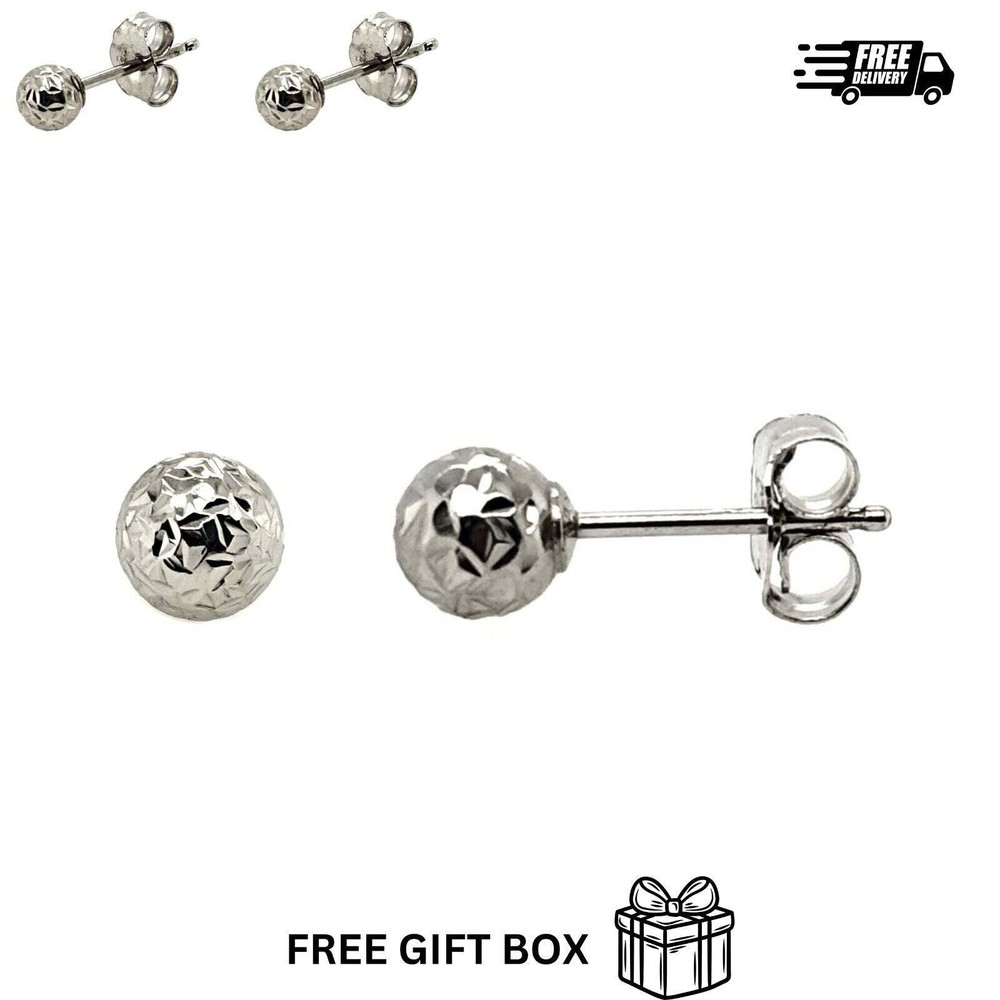 925-Sterling-Silver-Round Diamond Cut Ball Stud Earrings
