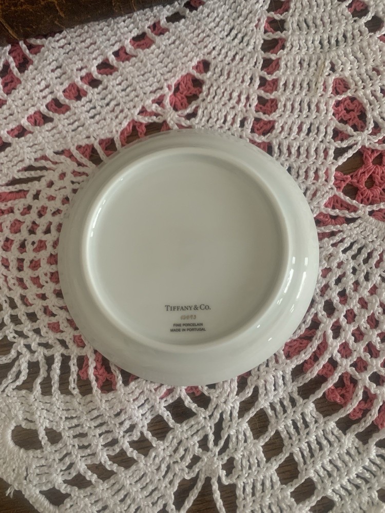 Tiffany & Co. White And Silver Tag Dish