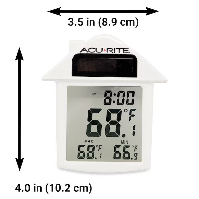 AcuRite Solar Window Thermometer with Clock – Digital Display 775CASBL