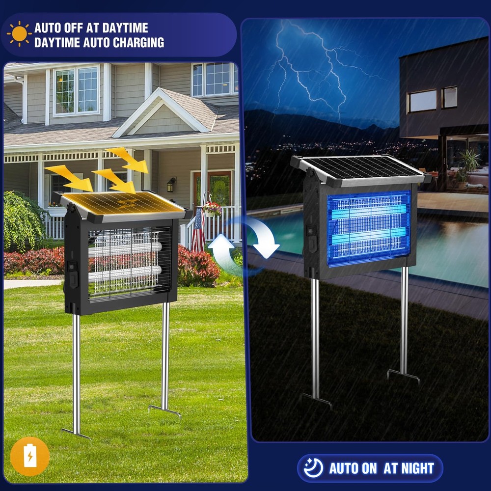 Solar Bug Zapper Outdoor, 4500V Mosquito Zapper Waterproof with Panel Sensor ...