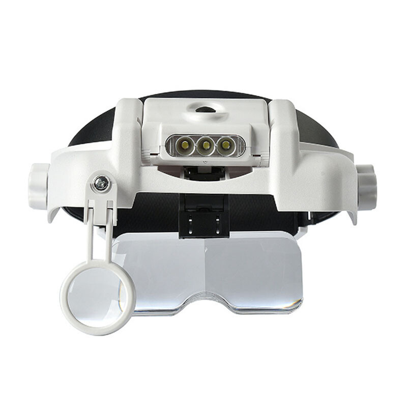 LED Light Magnifying Glass Adjustable Headband Magnifier Interchangeable Lens