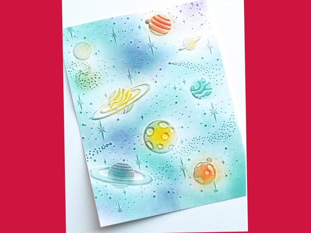Memory Box 3D Embossing Folder 4.5"X5.75" Grand Galaxy Eclipse Space Planets