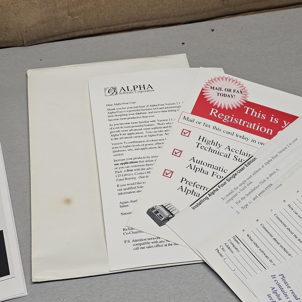 Alpha Four Version 2.1 Database Software Floppy Disk Manuals Tape Complete