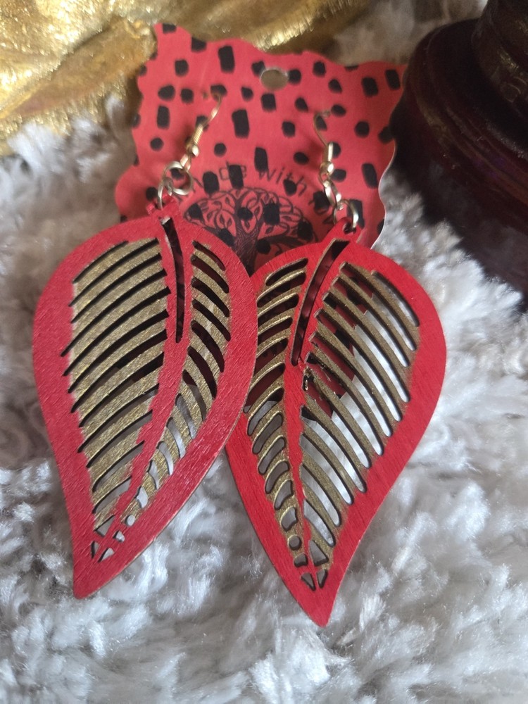 Handmade hand painted leaf earrings