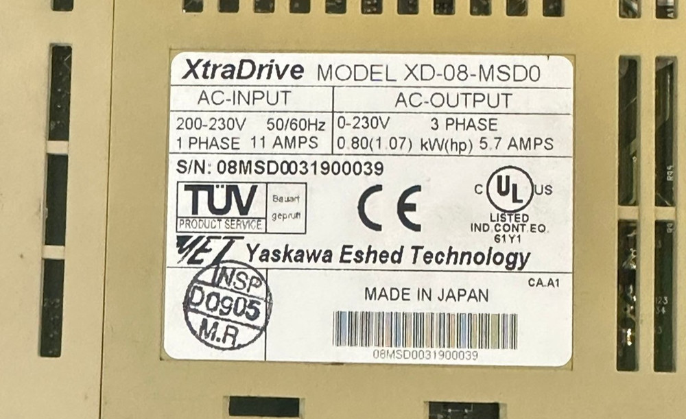 YASKAWA XTRADRIVE XD-08-MSD0 SERVO DRIVE