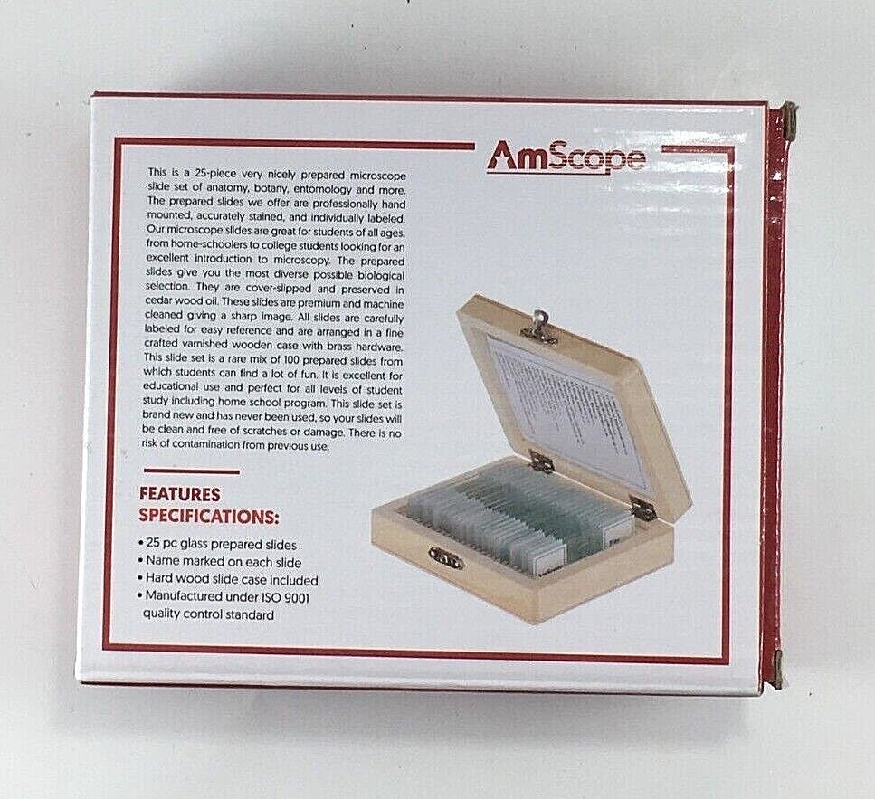 AmScope 25 Prepared Biology Microscope Slides