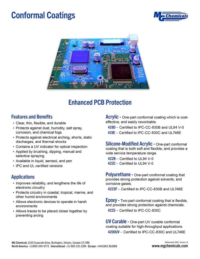 422C Silicone Conformal Coating for Electronics Protection High Temp Flexibility
