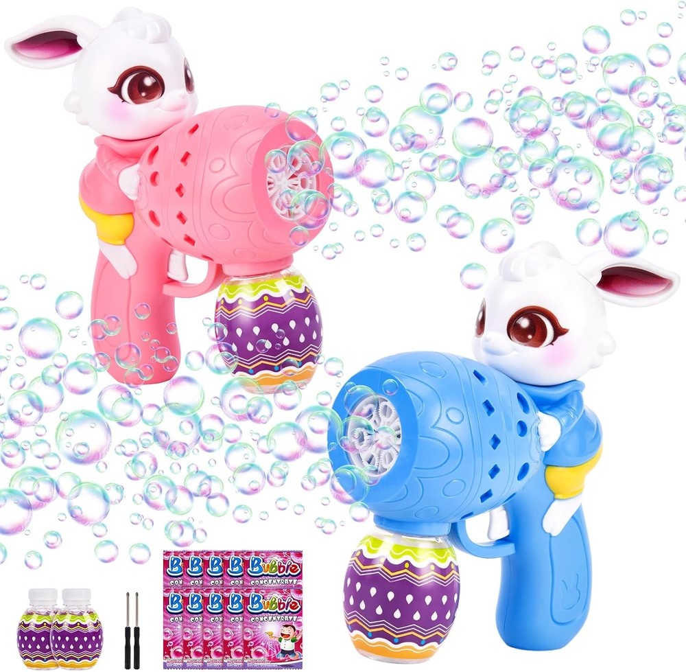 Easter Bunny Bubble Gun for Kids, 2 Pack Rabbit Bubble Machine Kit for Toddlers,