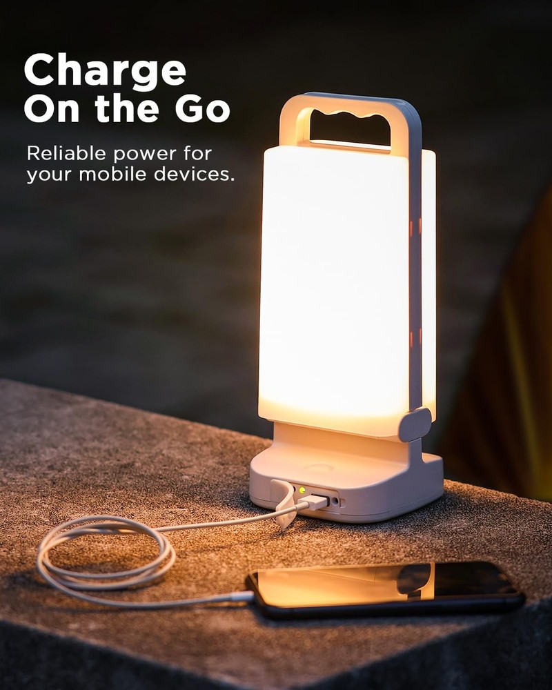 Solar Camping Lantern, Rechargeable Battery Powered White, White