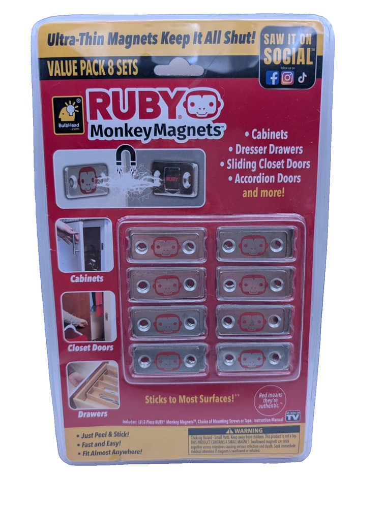 Ruby Monkey Magnets Ultra-Thin Magnetic Plates Keep It All Shut, As seen on TV
