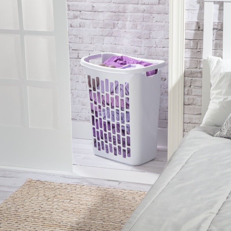 Rectangular Open Hamper Plastic Laundry Basket Narrow Spaces W/ Carry Handles US