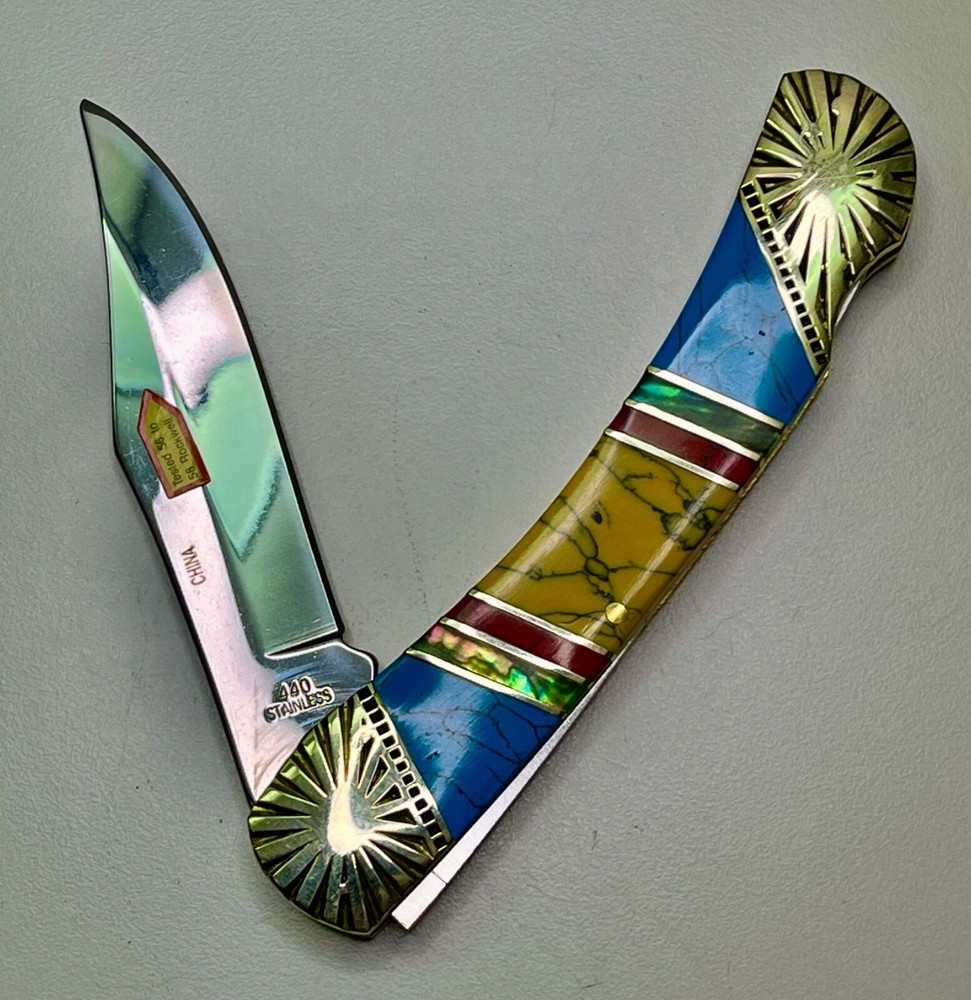 Large 5" Long SILVERHORSE STONEWORKS Single-Blade LOCKBACK with 3.5" Blade