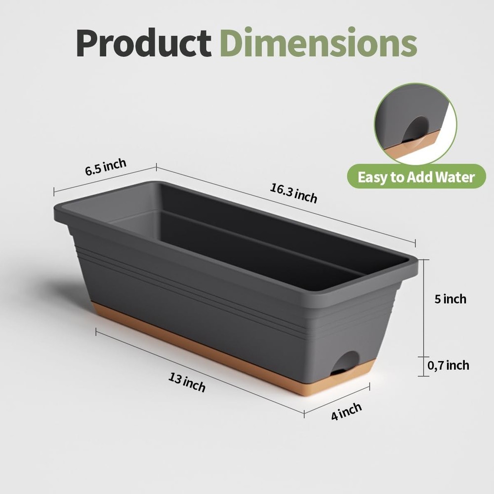 Window Box Planter 6 Pack Plastic Vegetable Flower Window Planters Boxes 16