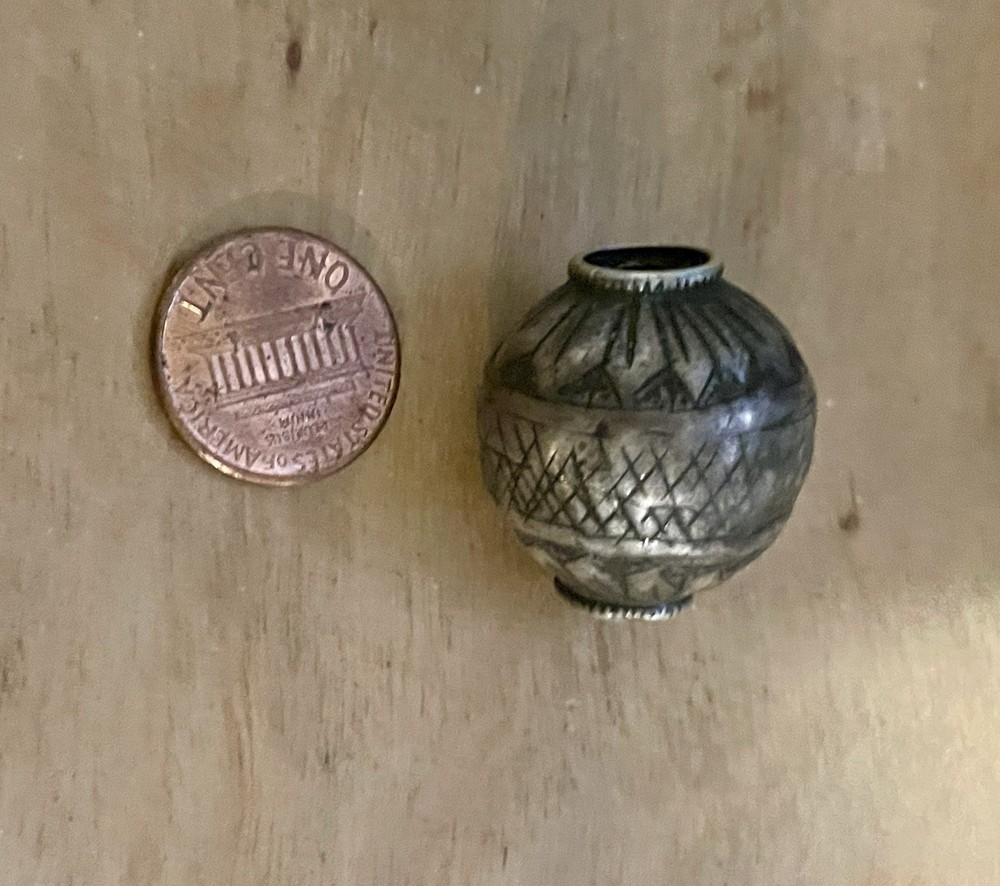 Antique Turkmen Silver Etched Bead