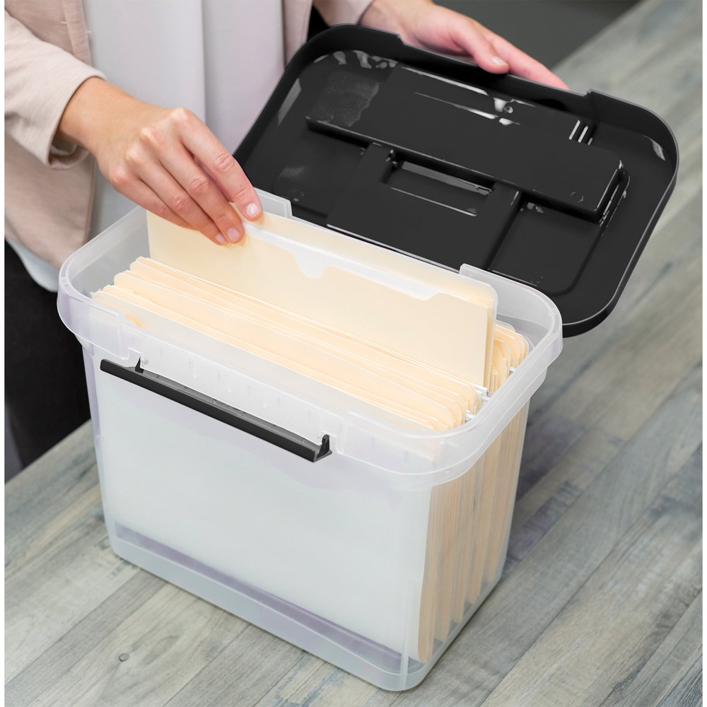 Clear Portable File Box with Black Lid, 1 Pack