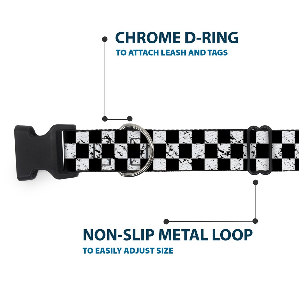 Plastic Clip Collar Checker Weathered2 Black/White Medium 11-16.5"