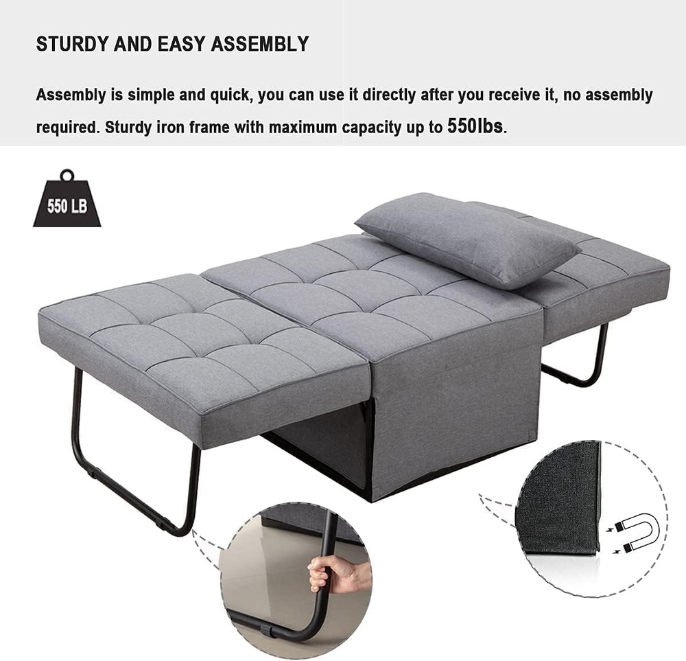 Sofa Bed, 4 in 1 Multi Function Folding Ottoman Sleeper Bed,Modern Convertible C