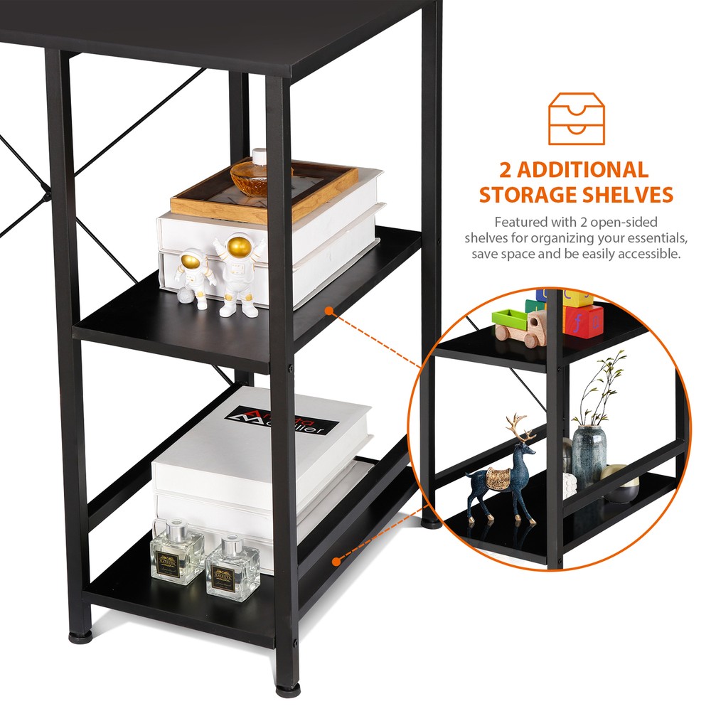 36" Computer Desk PC Laptop Table Workstation Study Office With 2 Tier Shelves