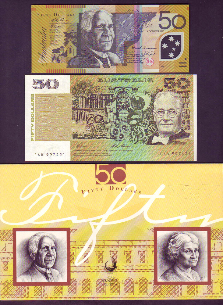 1995 NPA - $ 50 - 2 Note Embossed Folder.  1st (with Overprint) & Last Issues..