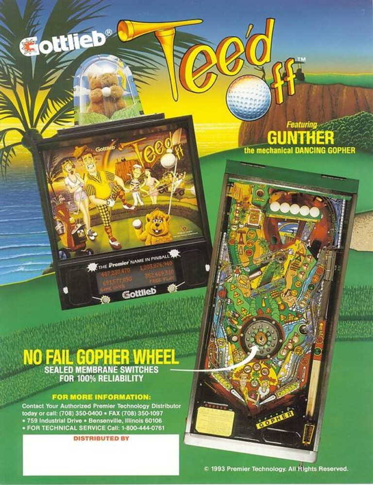 1993 GOTTLIEB TEE'D OFF PINBALL FLYER