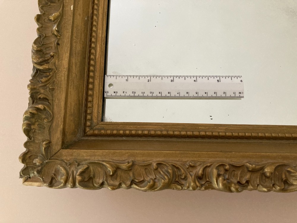 Antique Gold Wood Plaster Gesso Deep Frame Rectangular Mirror ~ 14 x 16 x 2.5 In