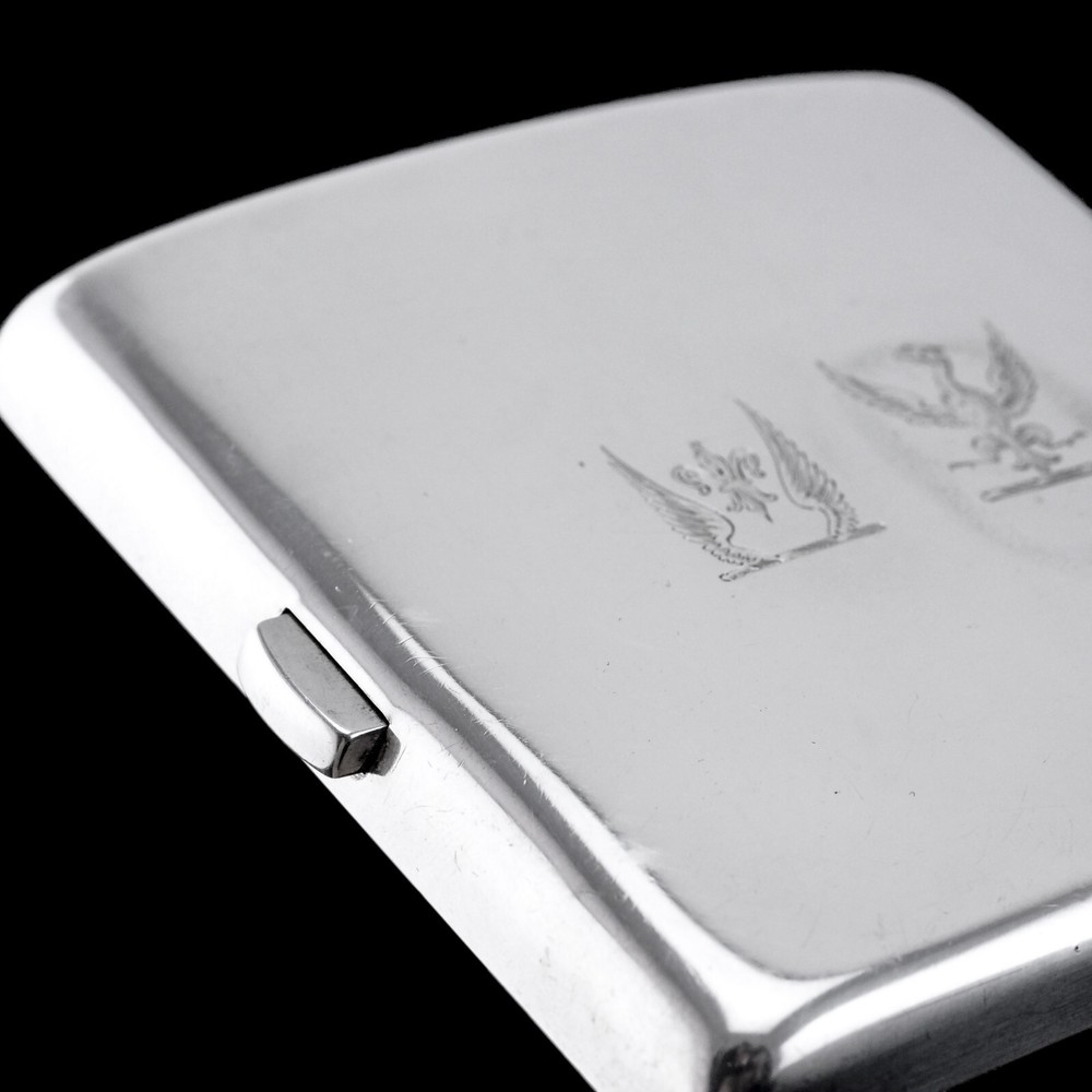 Antique Victorian Solid Silver Cigarette Case Wonderful Curve & Crested - 1894