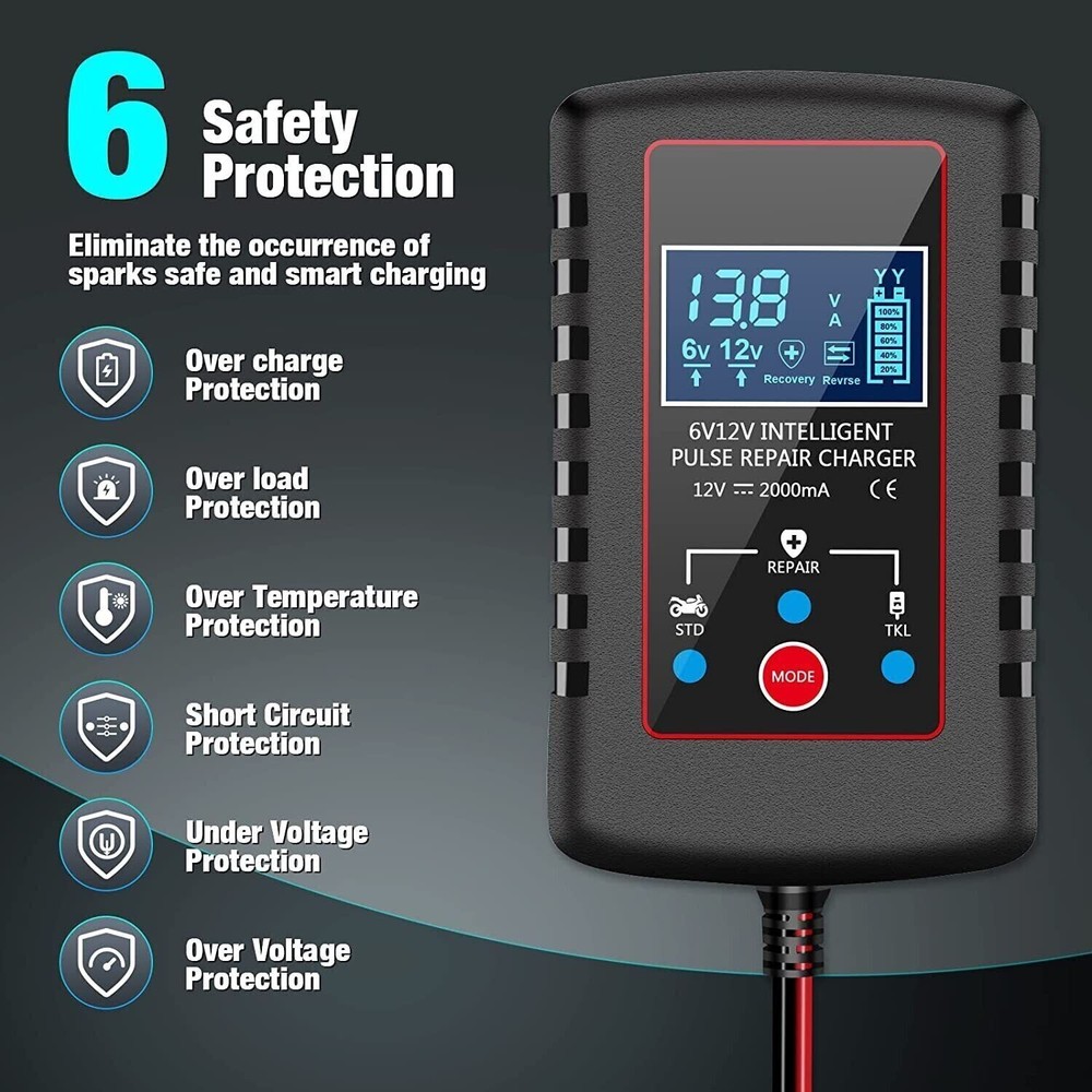6V & 12V Smart Automatic Battery Charger Maintainer Motorcycle Car Trickle Float