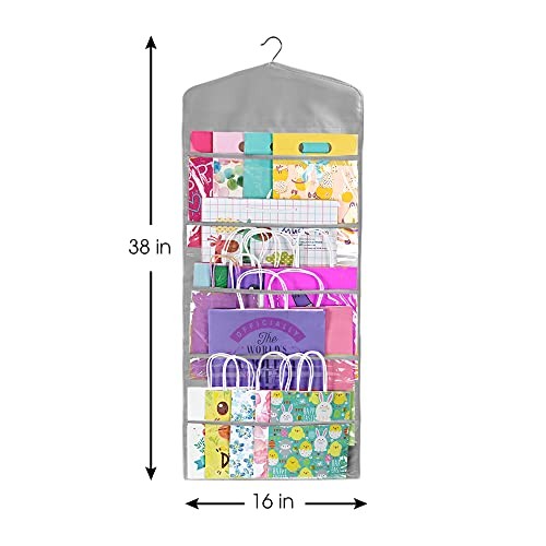 Gift Bag and Tissue Paper Storage, Hanging Organizer with Multiple Front Grey