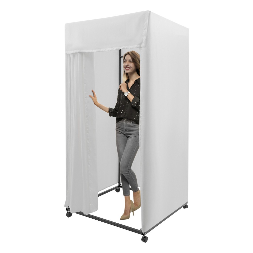 Freestanding Fitting Room Movable 4-Wheels Portable Rectangular Dressing Room