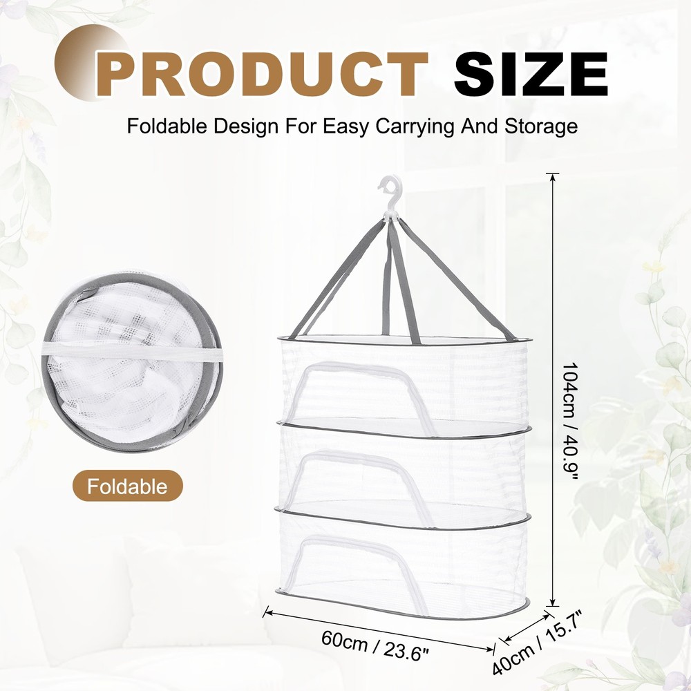 Herb Drying Rack, 24" 3-Layer Hanging Drying Mesh Net, White