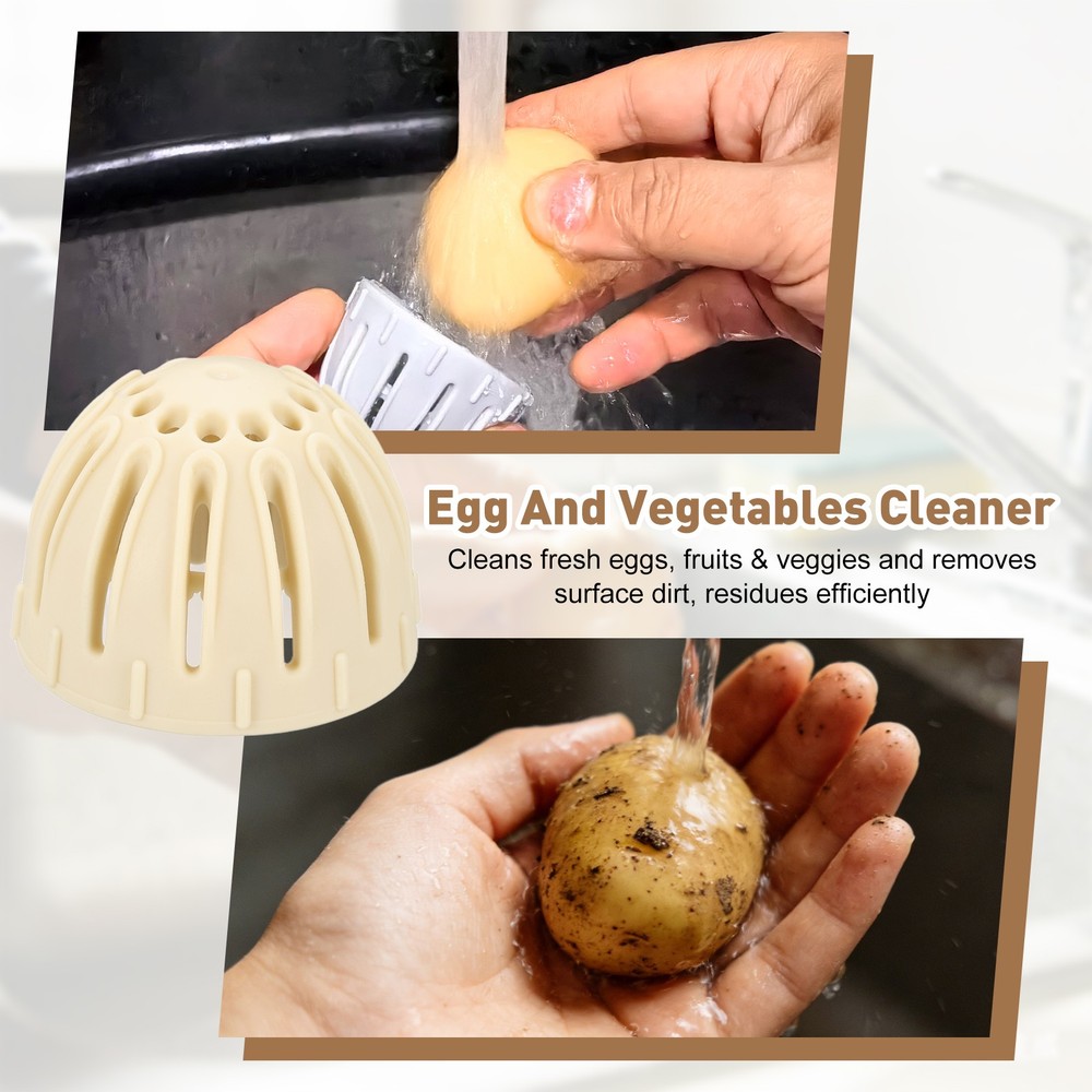 Egg Cleaning Brush Silicone Egg Washer Rotating Scrubber Tools Beige