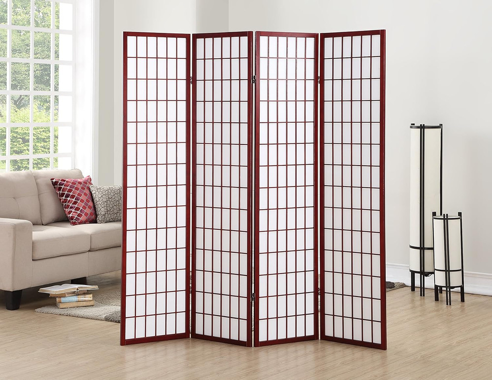 Oriental Shoji 4 Panel Screen Room Divider, Cherry