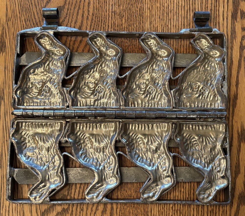 4 Easter Bunny Rabbit Hinged Chocolate Mold Antique