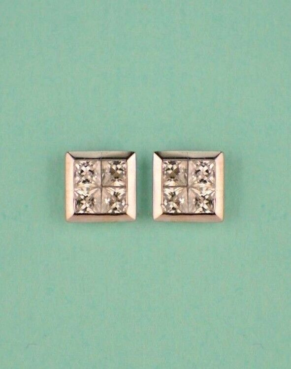 14K Yellow or White Gold Fancy Square CZ Stud Earring
