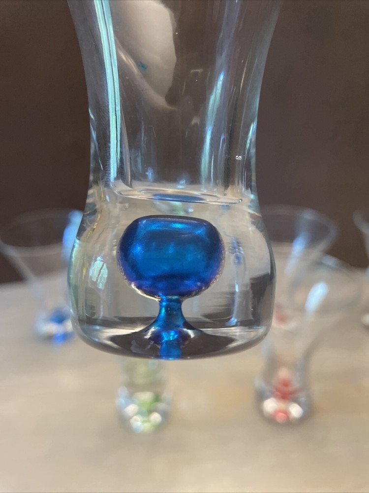 Vtg Blown Multi Colored Bubble Double Shot Set 8 Modern Maximalist Bar Glasses