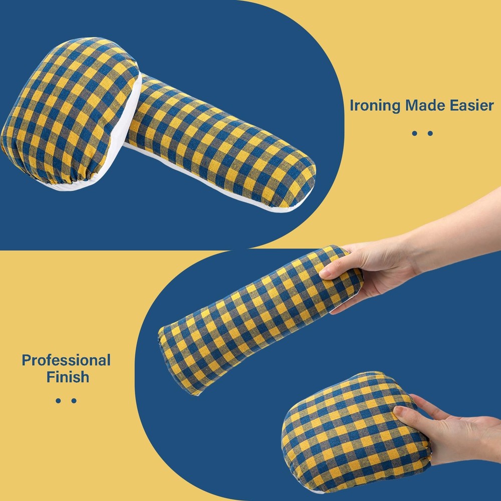Tailors Ham and Seam Roll Set Solid Linen Cotton Pressing Ironing Tool Plaid