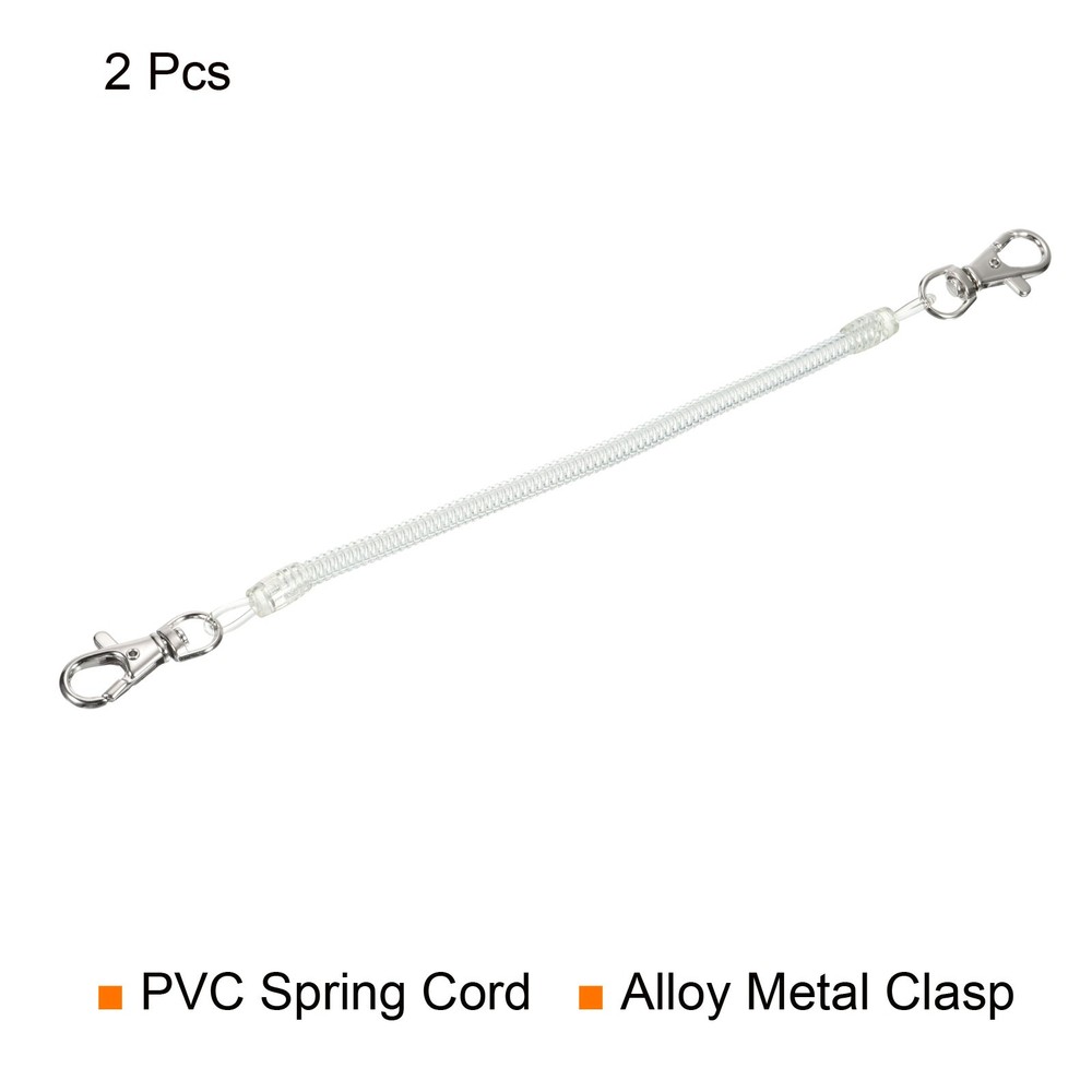 2pcs 8" Plastic Retractable Coil Spring Keychain Strap w Lobster Clasps, White