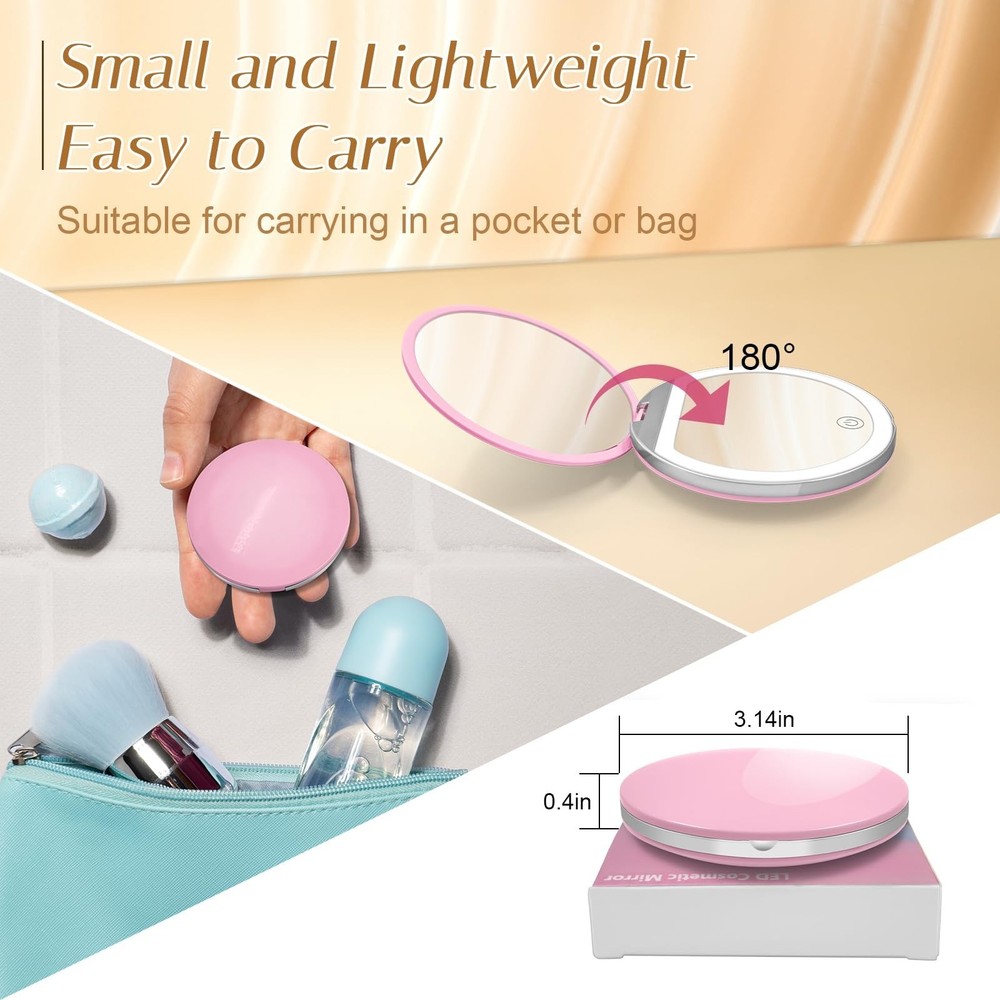 Compact Mirror with Light, 1X/3X Magnification LED Pocket Mirror with USB Dat...